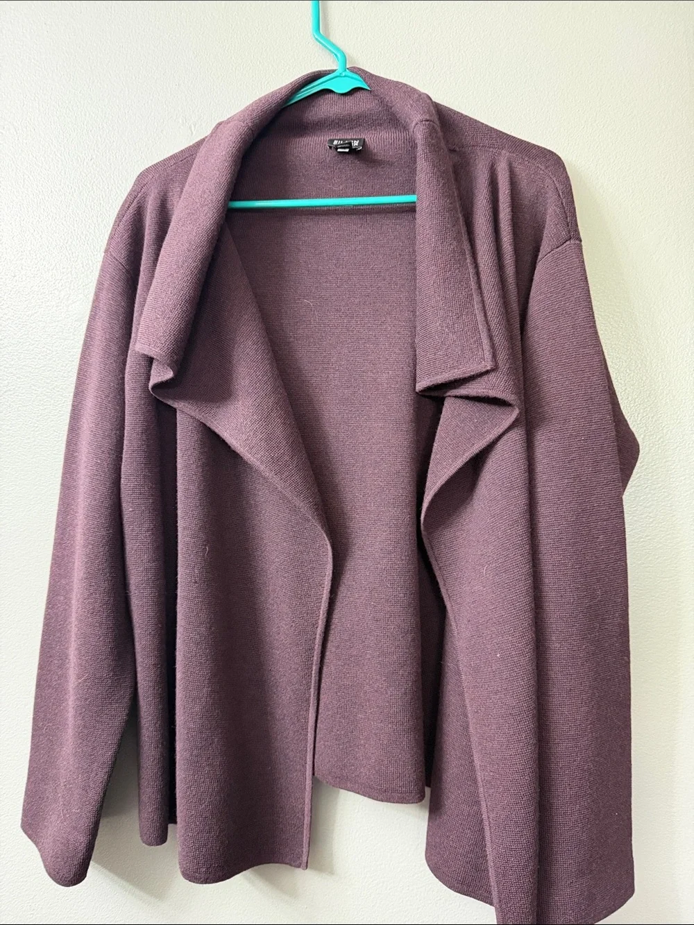 Eileen Fisher Italian yarn wool cardigan open front blazer jacket Deep Wine Top